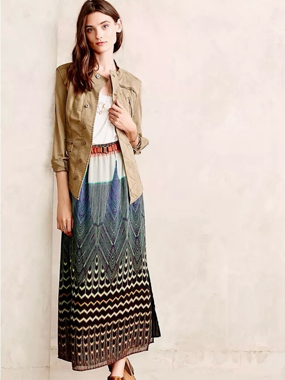 Anthropologie Maeve Boho Geometric Chevron Flowy Summer Festival Maxi Skirt XS